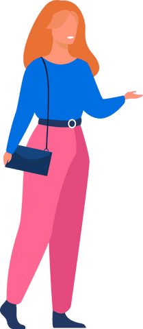 Stylish red-haired woman with crossbody bag on transparent background