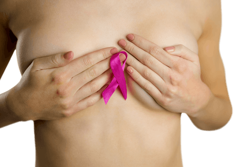 Transparent Woman with Contours Holding PinkRibbon Symbolizing Breast Cancer Awareness