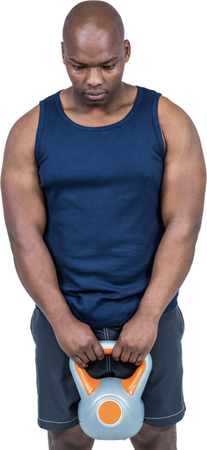 Muscular man lifting kettlebell wearing navy tank top on transparent background - Download Free Stock Videos Pikwizard.com