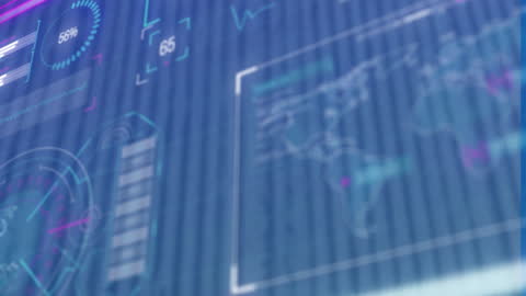 Digital Interface Displaying Global Research and Data Processing