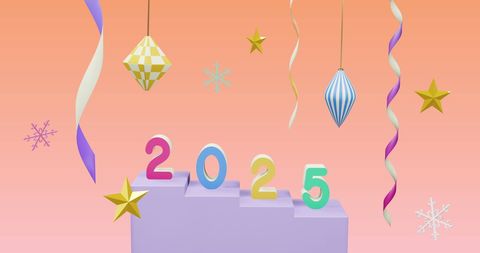 Festive New Year 2025 Stairs with Colorful Decorations