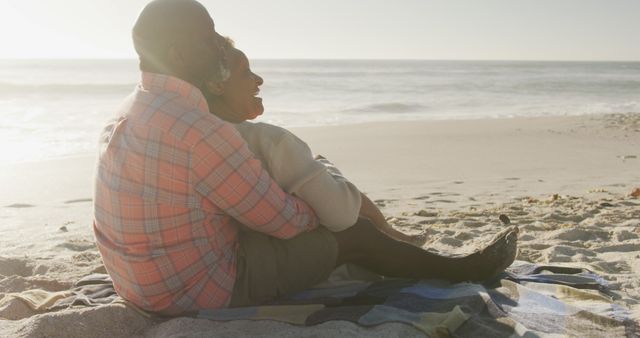 Couple Embracing on Sandy Beach at Sunset - Download Free Stock Images Pikwizard.com