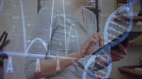 Medical Technology DNA Integration with Female Doctor Using Tablet