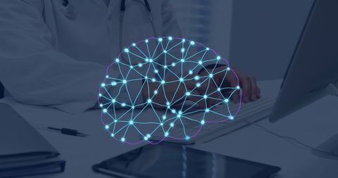 Ai enhancing healthcare: doctor engages with digital interface