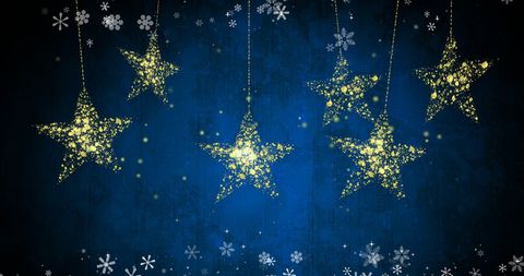 Golden Stars and Snowflakes on Dark Blue Background