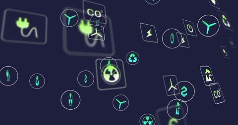 Dynamic Digital Ecology Icons Over Dark Background