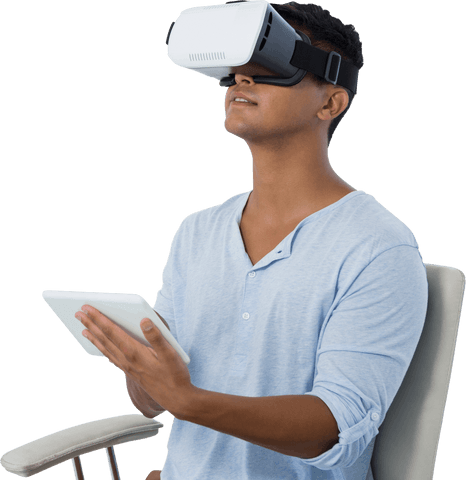 Man Using Virtual Reality Headset with Tablet in Transparent Background - Download Free Stock Videos Pikwizard.com