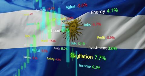 Economic Trends Illustrated on Argentinian Flag Background
