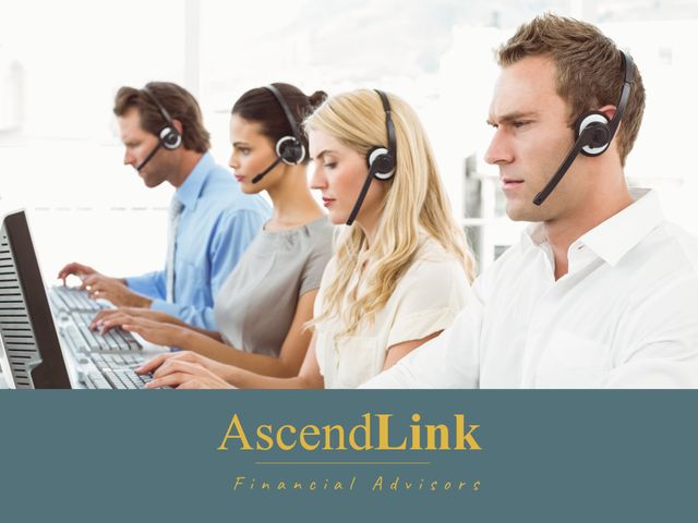 Group of diverse financial advisors in a call center environment wearing headsets and working at computers. Ideal for illustrating concepts related to business support services, customer service, teamwork, and corporate finance advisory roles.