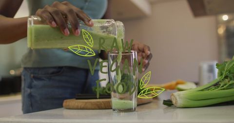 Smoothie Prep by Enthusiast Showcasing Raw Vegan Lifestyle