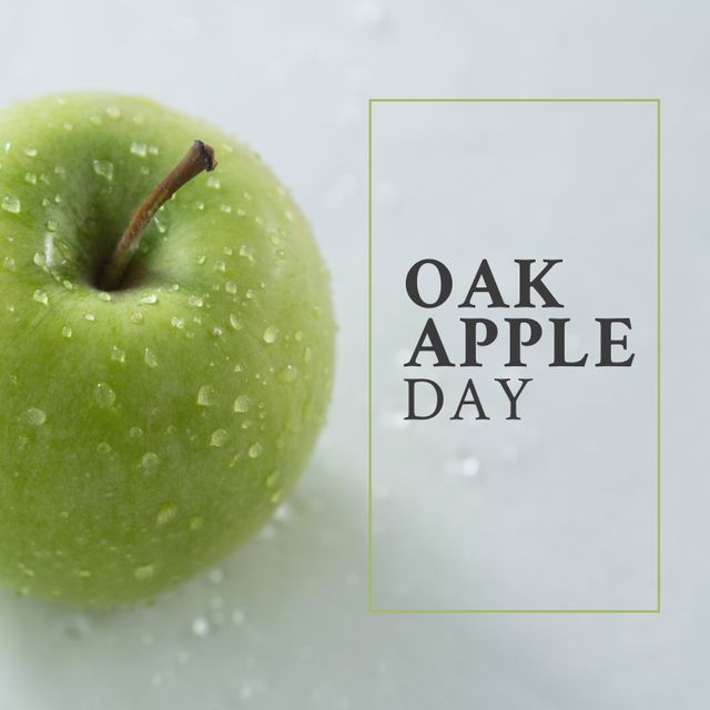 Green Apple with Water Droplets and Oak Apple Day Text - Download Free Stock Templates Pikwizard.com