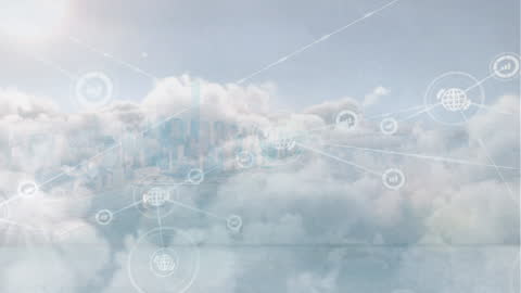 Futuristic Network Connections over Cityscape and Sky