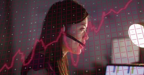 businesswoman analyzing computer with financial graph overlay - Download Free Stock Images Pikwizard.com
