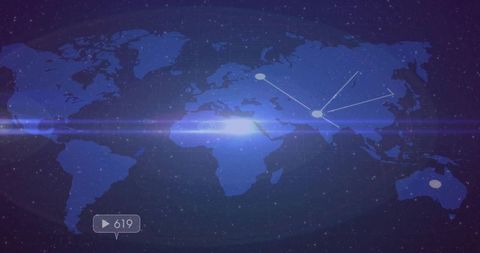 Digital world map with network connections and ui interface
