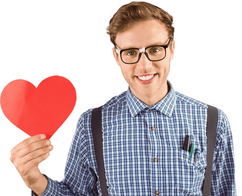 Geeky Hipster Holding Red Heart Card Transparent Background - Download Free Stock Videos Pikwizard.com