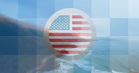 American Flag Overlay on Scenic Coastal Landscape