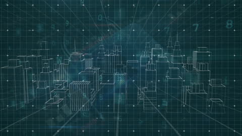 Futuristic Digital Cityscape with Data and Technology Interface