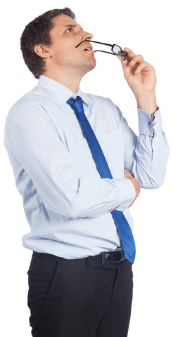 Contemplative Businessman Pondering on Transparent Background