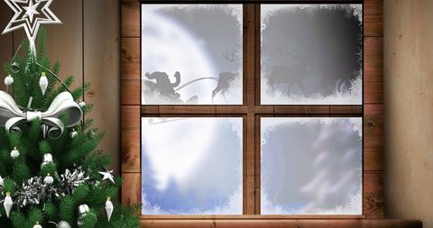 Santa Claus and Reindeer Silhouette Through Frosted Window - Download Free Stock Images Pikwizard.com