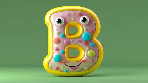 3d letter b with playful smile and colorful texture