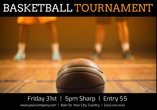 Basketball Tournament Announcement with Players and Ball Focus - Download Free Stock Templates Pikwizard.com