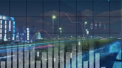 Digital Data Processing with Cityscape at Night