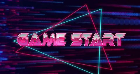 Retro Neon Game Start Text with Futuristic Graphics