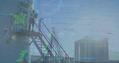 Data Processing Overlay with European Worker and Wind Turbine