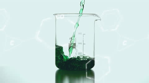 Green Liquid in Science Beaker with Digital Connections