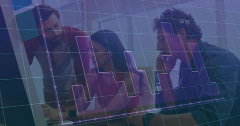 Team Collaborating on Data Analysis with Graph Overlay in Office