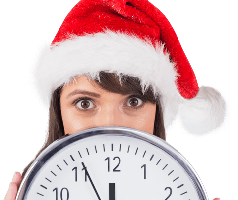 festive brunette woman holding clock with transparent background - Download Free Stock Videos Pikwizard.com