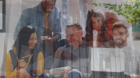 Diverse Team Collaborating on Financial Analysis with Graphs