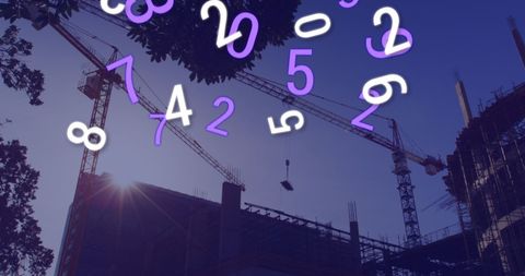 Modern Cityscape with Floating Digital Numbers at Dusk