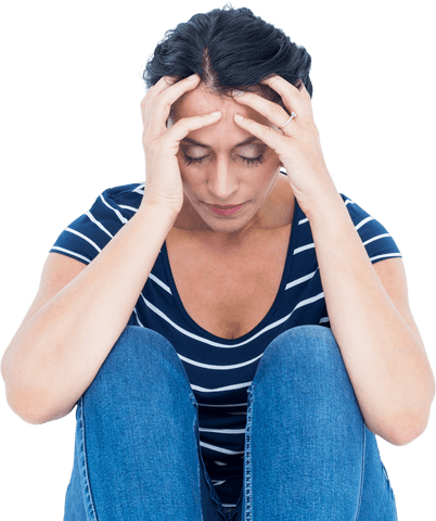 Transparent Background Woman Facing a Headache While Sitting