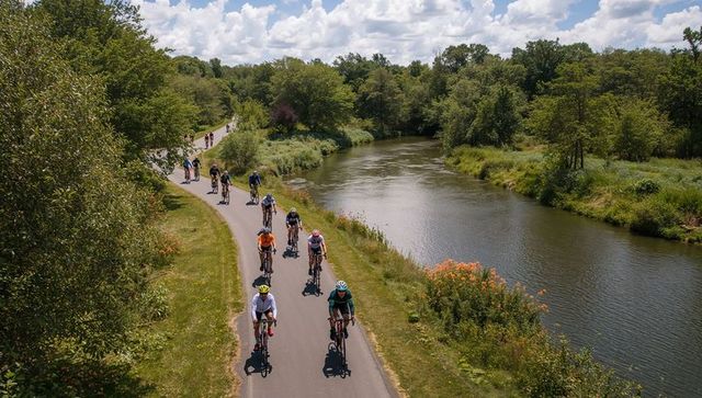 Cyclists Enjoying Riverside Trail Adventure