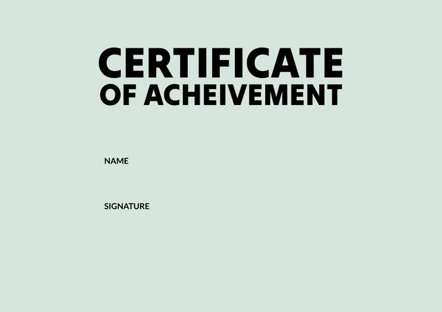 Blank Certificate of Achievement Template with Name and Signature Fields - Download Free Stock Templates Pikwizard.com