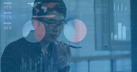 Financial Analyst Using Smartphone with Global Data Interface