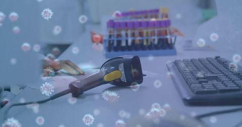 Laboratory Setting Overlayed with Virus Cells