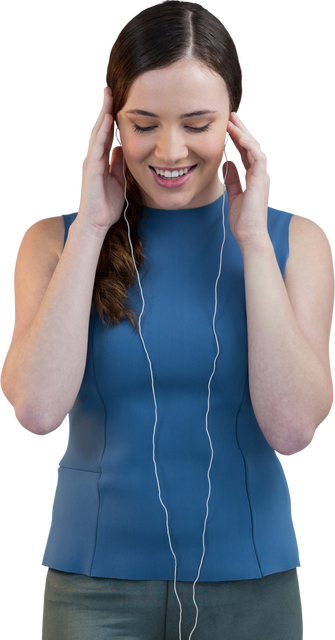 Transparent Woman Listening to Music with Earphones and Smiling - Download Free Stock Videos Pikwizard.com