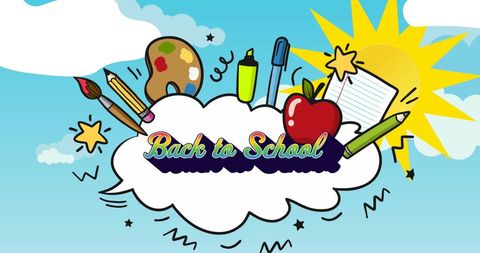 Colorful back to school illustration with sky background