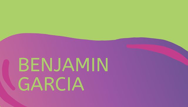 Bright gradient design featuring name 'Benjamin Garcia' in bold letters. Useful for modern business cards, creative portfolios, eye-catching headers, or personal branding materials to add a pop of color and style to professional presentations.