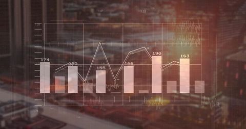 Digital Data Analytics with Bar and Line Graphs in Office Setting