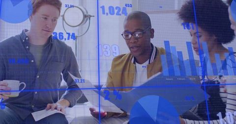 Collaborating on Data Reports: Team Reviewing Charts, Visualizations, Performance Metrics