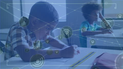 Boys Engaging with Digital Network Connections in Classroom