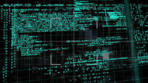 Futuristic Data Processing Overlaid on Complex Code