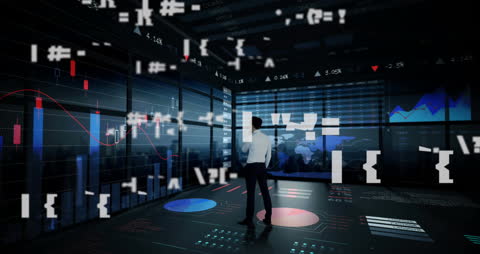 Businessman Analyzing Digital Financial Dashboard