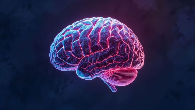 Digital Polygonal Neon Brain Representing AI Technology