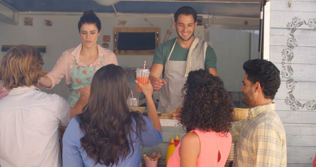 Friendly Food Truck Experience with Happy Young Adults Enjoying Meals - Download Free Stock Images Pikwizard.com