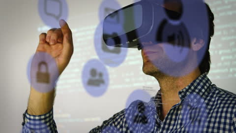 Businessman Exploring Virtual Reality Data Interface