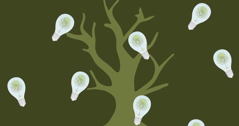 Innovative green energy symbol with lightbulbs and tree
